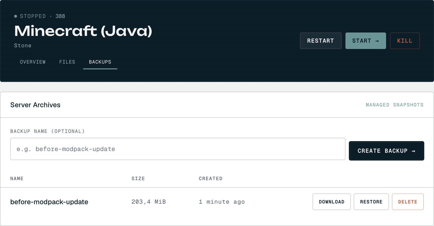 Create a backup of your server